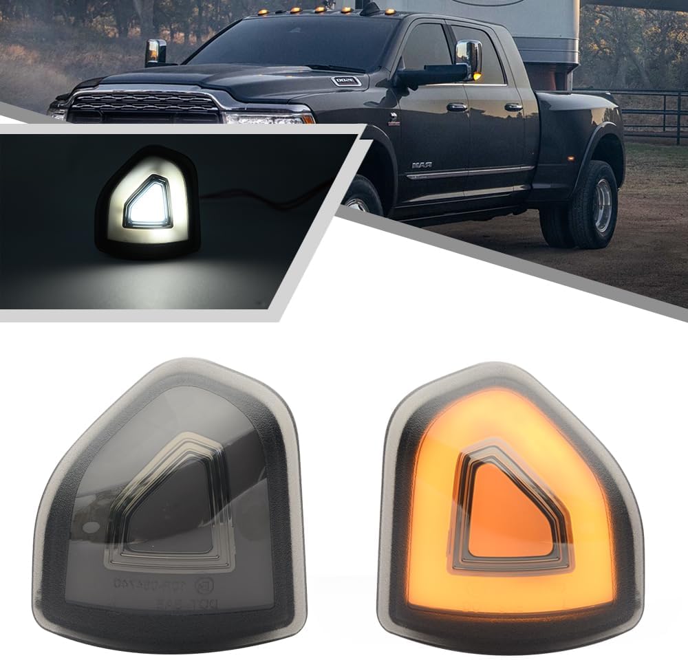 2009-2022 Ram 1500 2500 HD Smoked White Amber LED Tow Mirror Lights