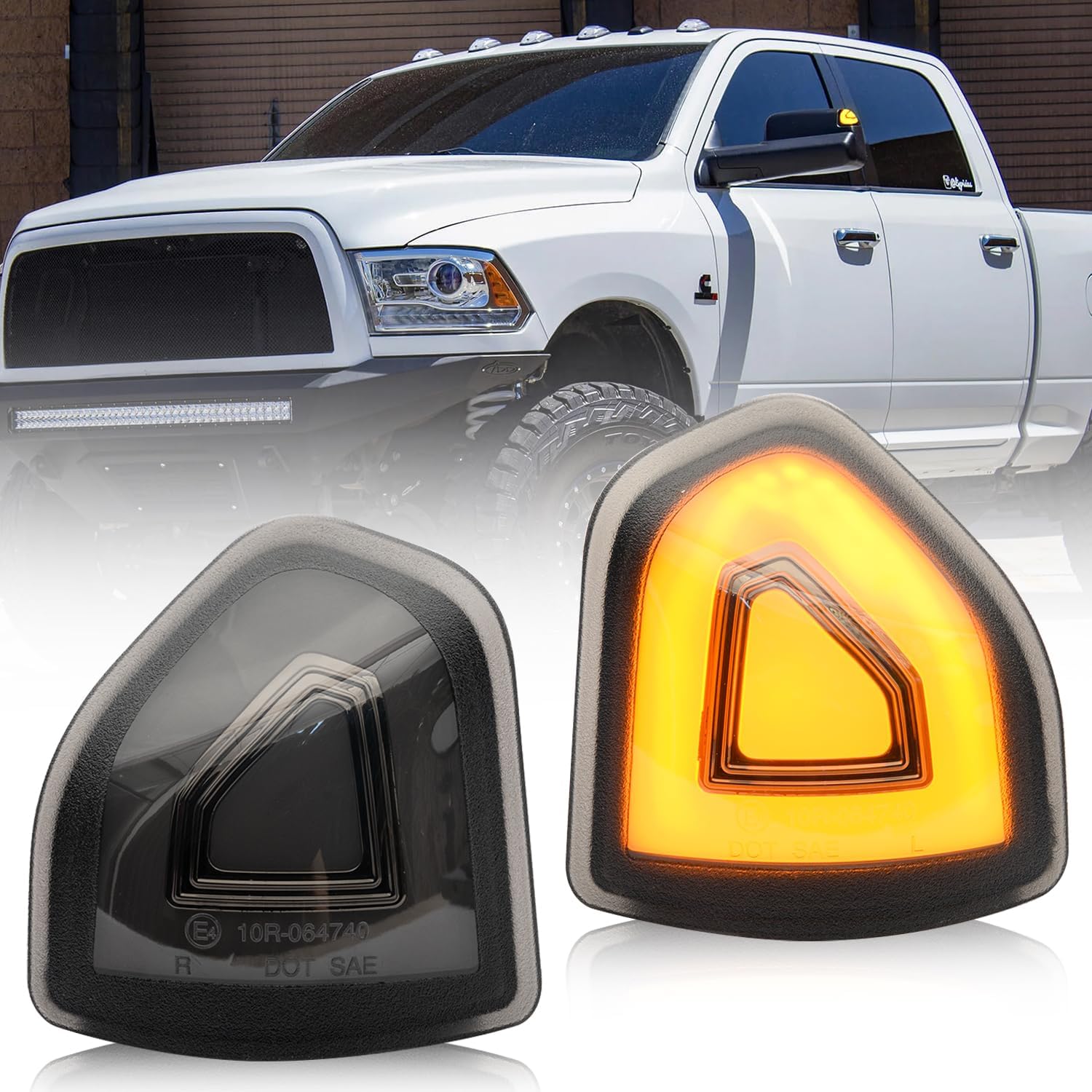 2009-2022 Ram 1500 2500 HD Smoked White Amber LED Tow Mirror Lights