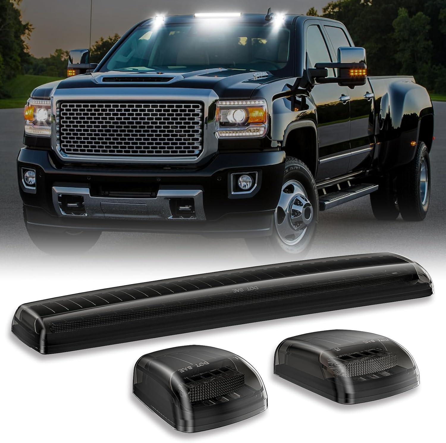 2015-2019 GMC Chevy HD Smoked White Amber LED Roof Cab Lights