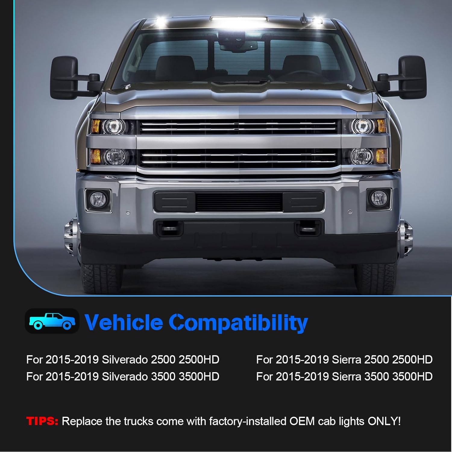 2015-2019 GMC Chevy HD Smoked White Amber LED Roof Cab Lights