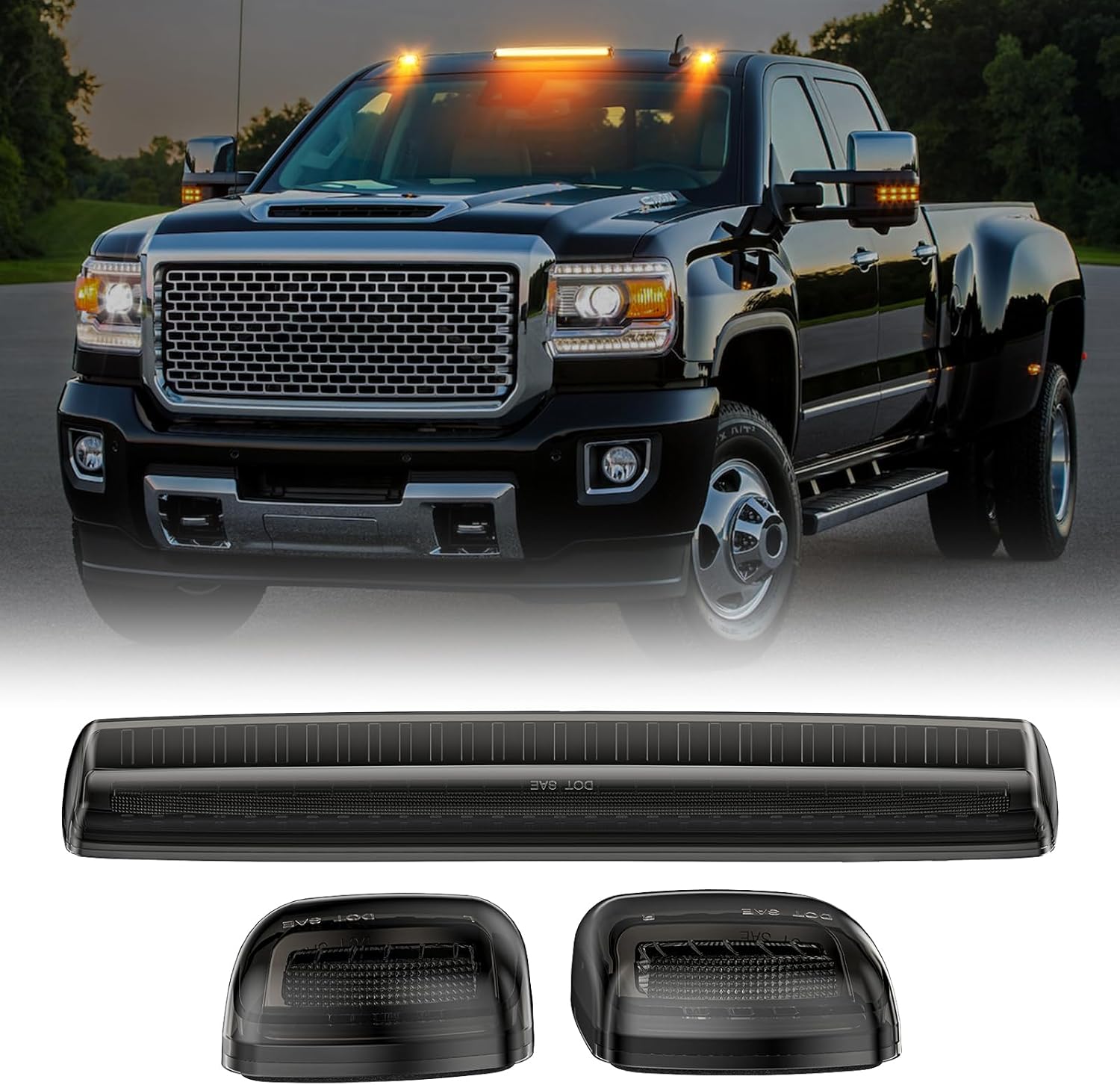 2015-2019 GMC Chevy HD Smoked White Amber LED Roof Cab Lights