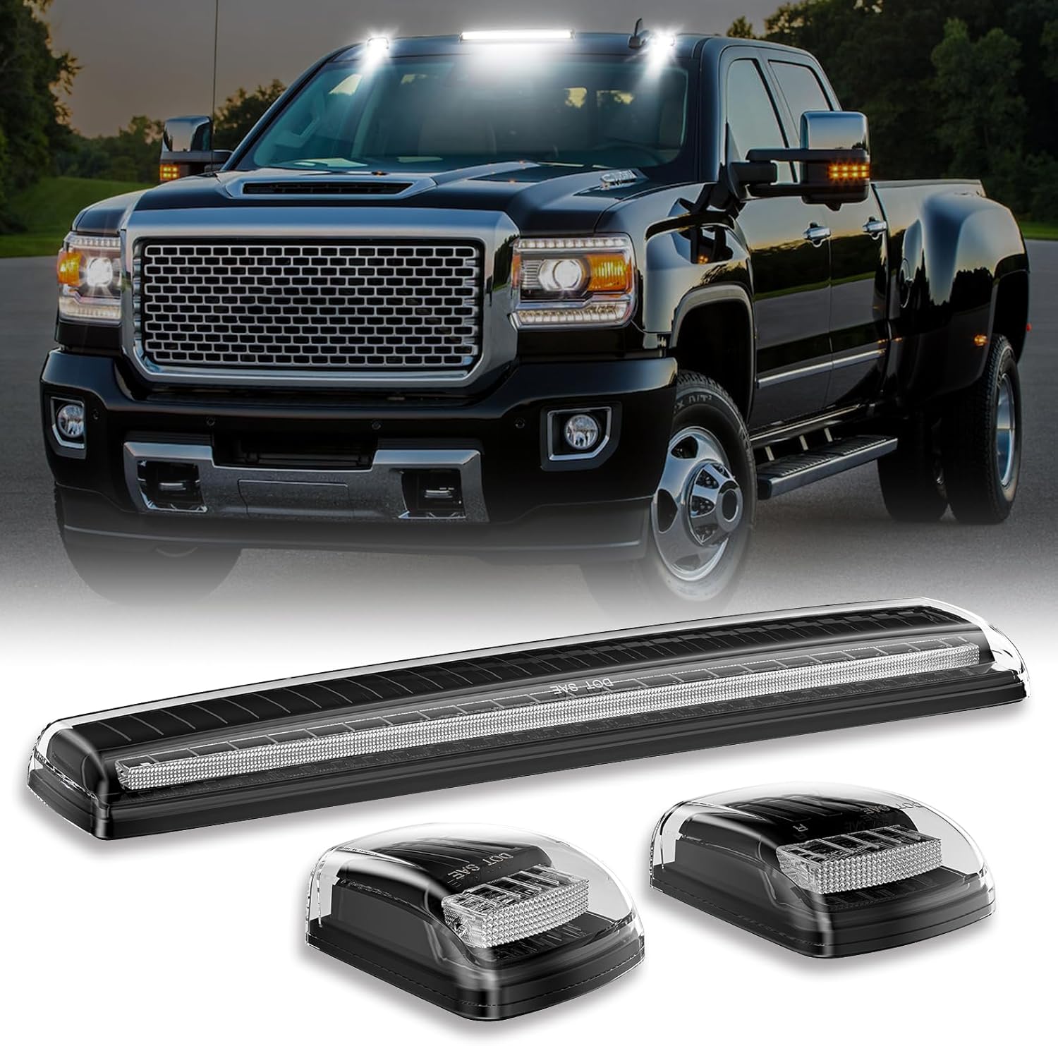 2015-2019 GMC Chevy HD Smoked White Amber LED Roof Cab Lights