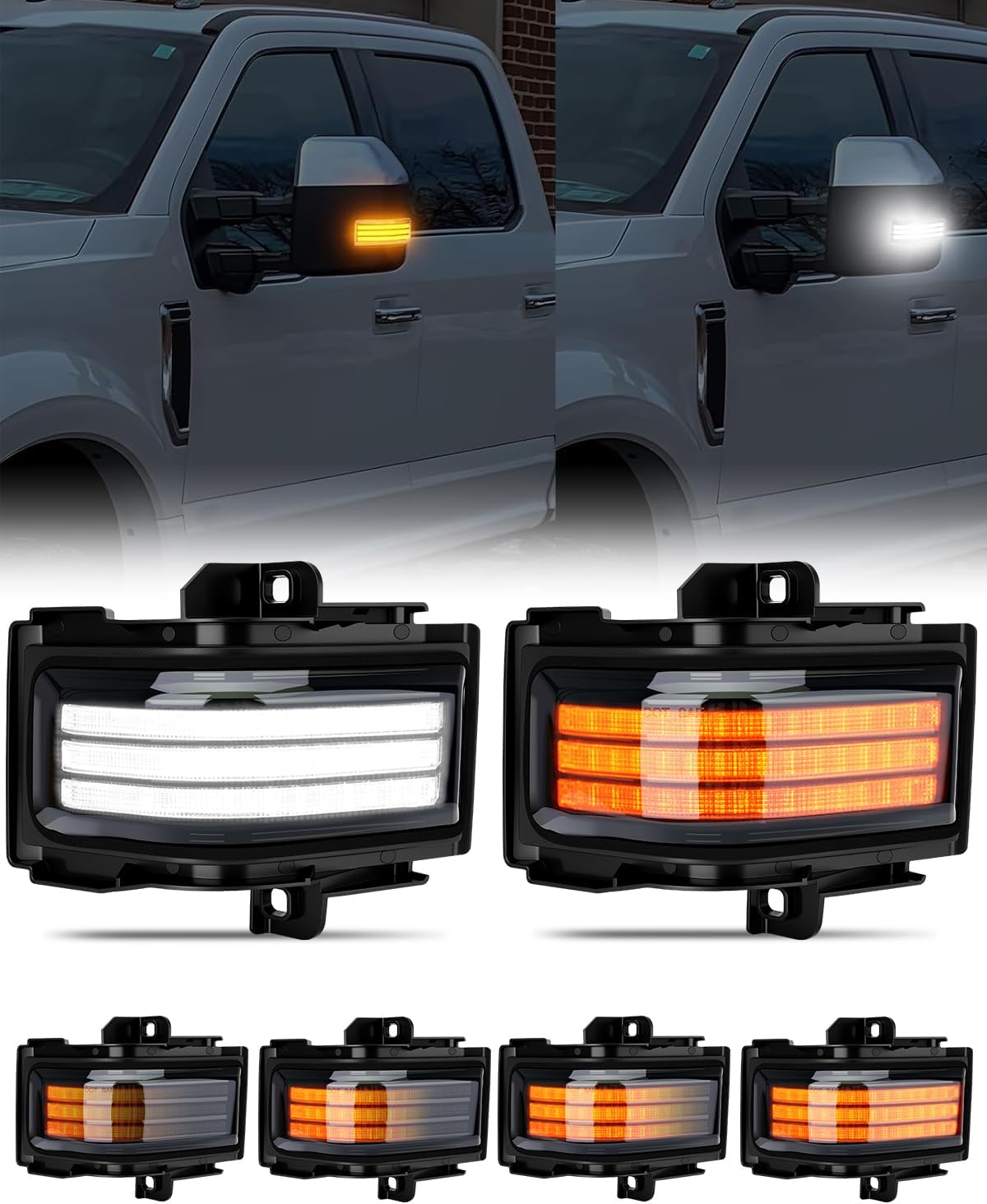 2017-2027+ Ford Super Duty F250 Smoked White Amber LED Mirror Lights