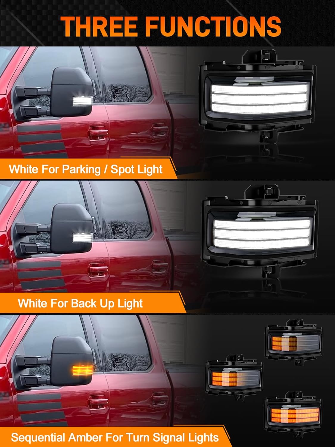 2017-2027+ Ford Super Duty F250 Smoked White Amber LED Mirror Lights