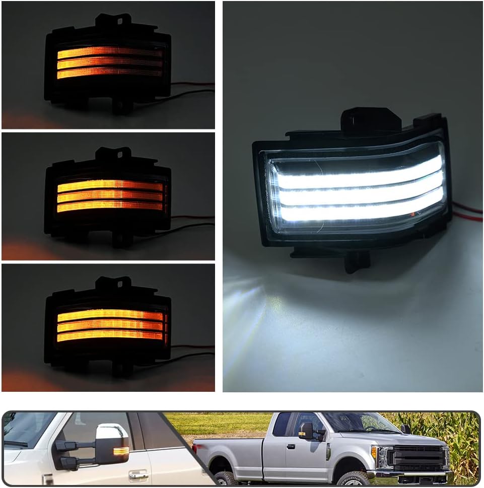 2017-2027+ Ford Super Duty F250 Smoked White Amber LED Mirror Lights