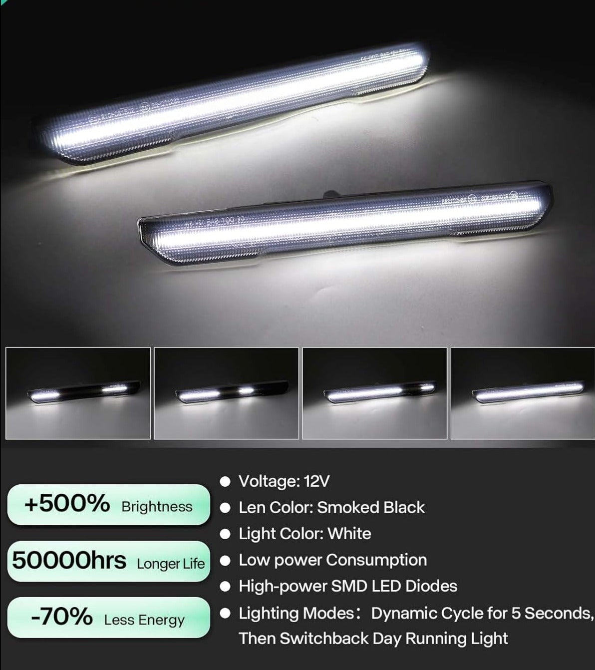 2020-2026+ GMC Sierra HD 2500 Smoked White Amber SCANNING LED Side Markers