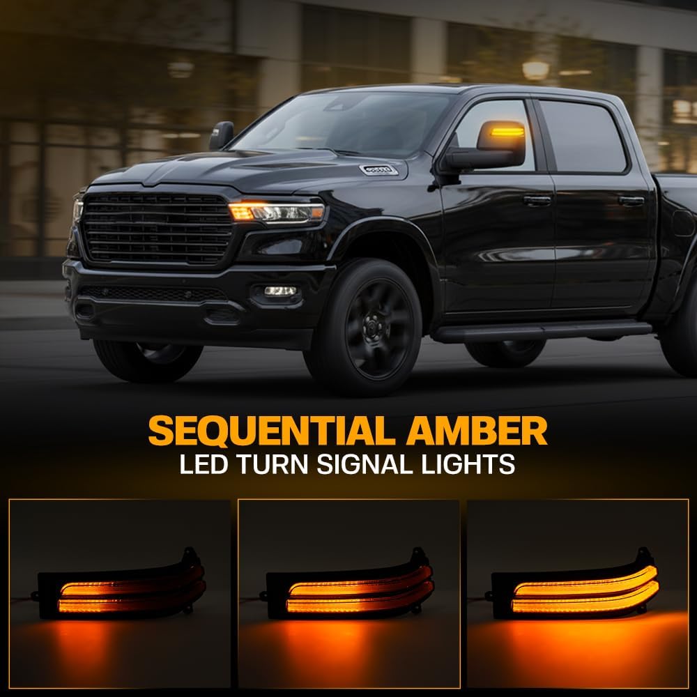 2023-2026+ Ram 1500 2500 HD Smoked White Amber LED Tow Mirror Lights