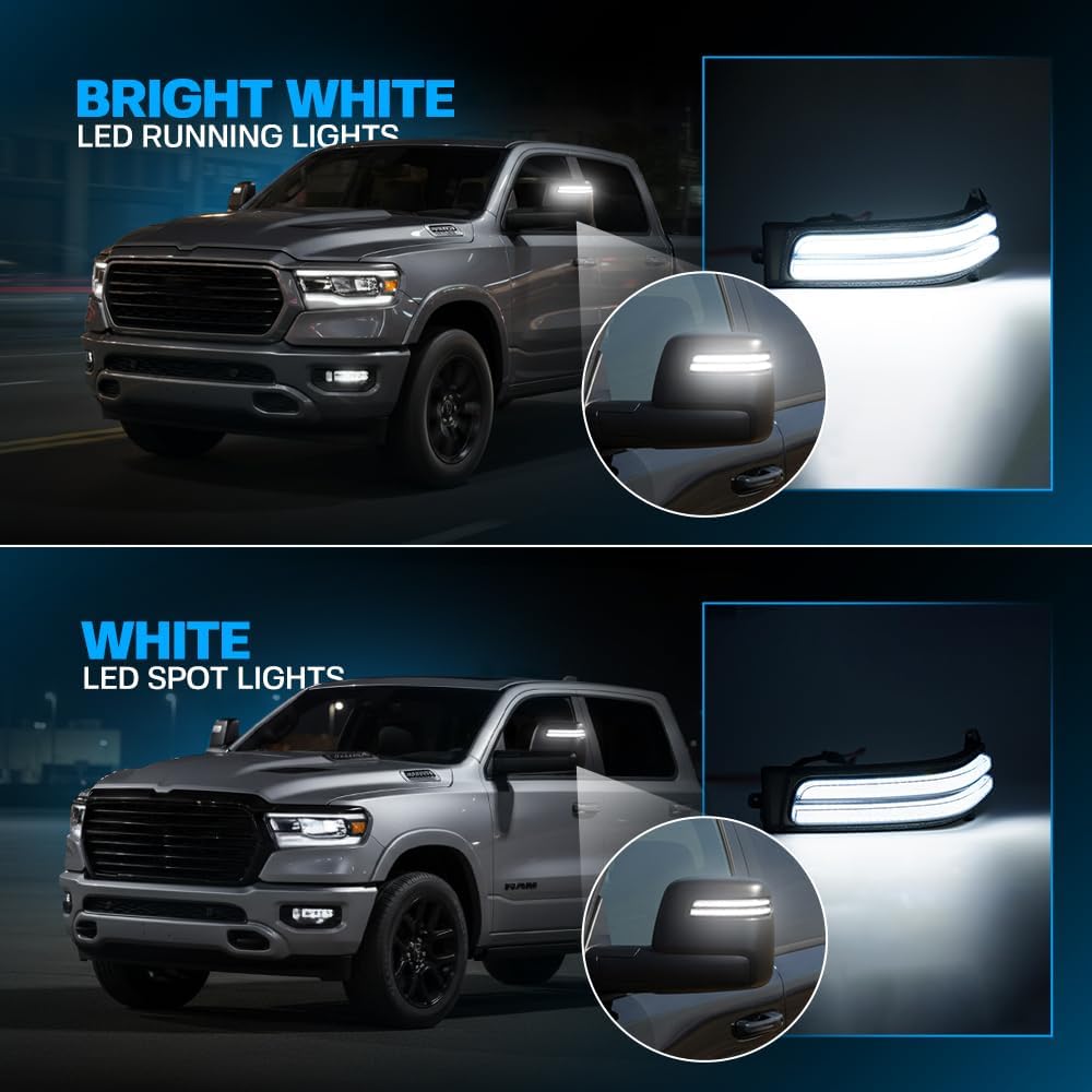 2023-2026+ Ram 1500 2500 HD Smoked White Amber LED Tow Mirror Lights
