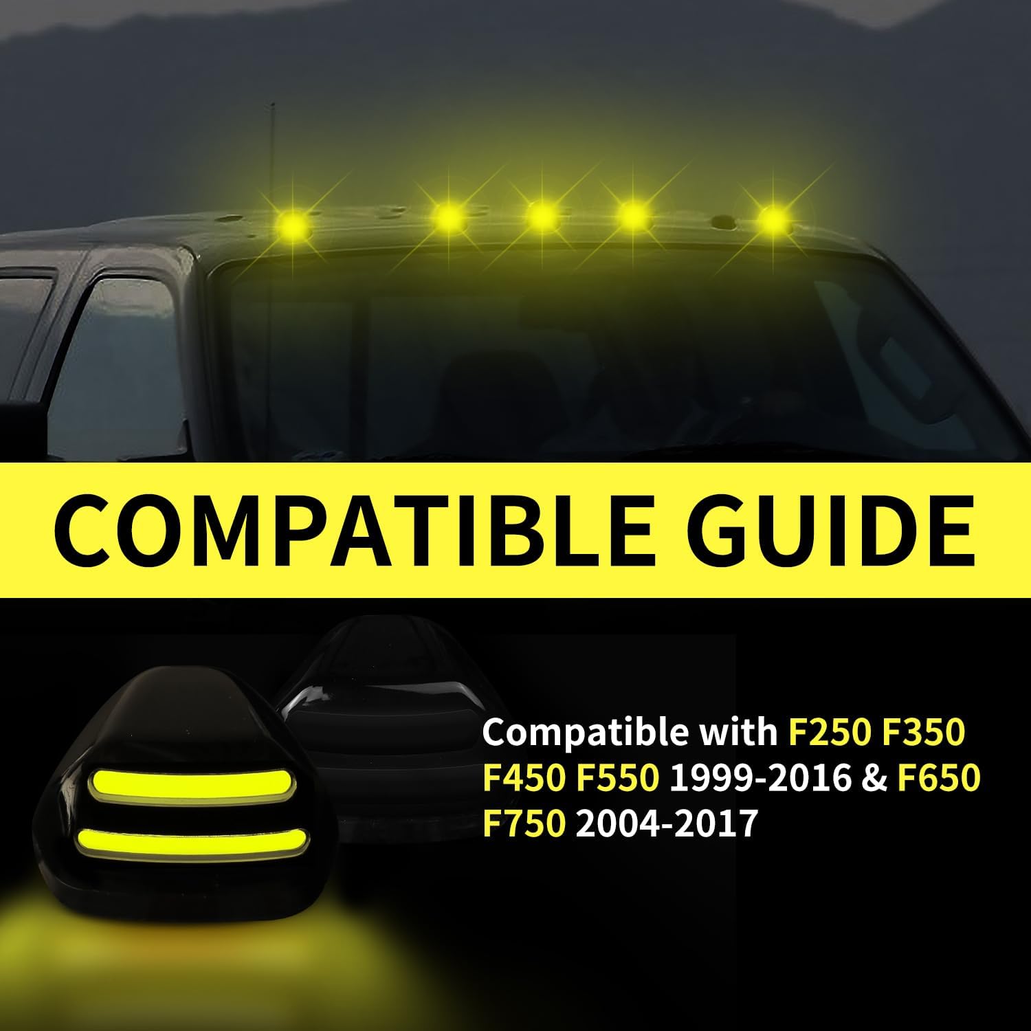 1999-2016 Ford F250 Super Duty Smoked Amber Slim LED Roof Cab Lights