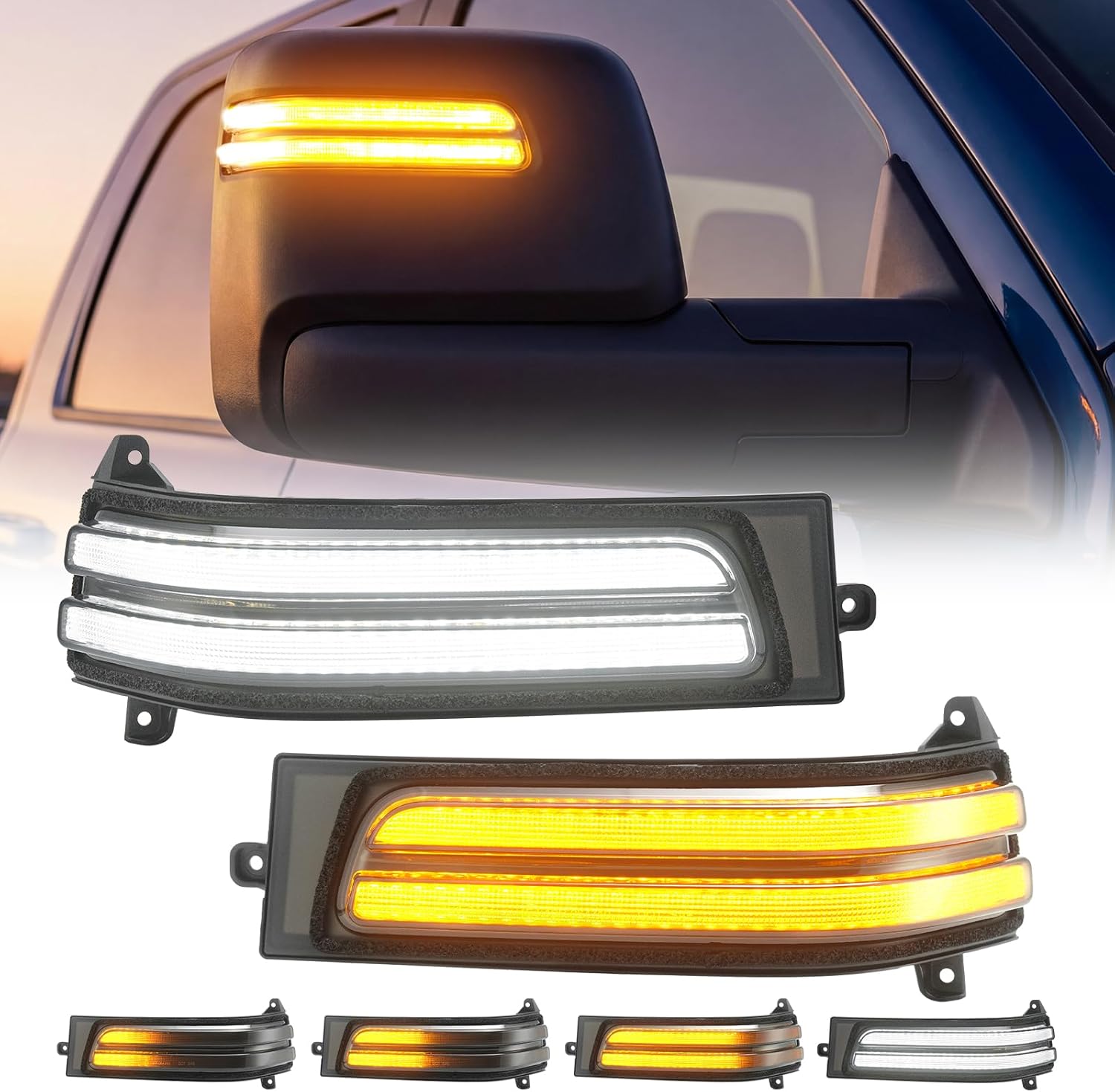 2023-2026+ Ram 1500 2500 HD Smoked White Amber LED Tow Mirror Lights