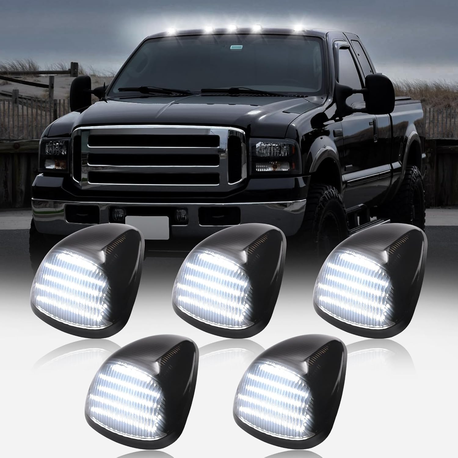 1999-2016 Ford F250 Super Duty Clear Smoked White Amber LED Roof Cab Lights