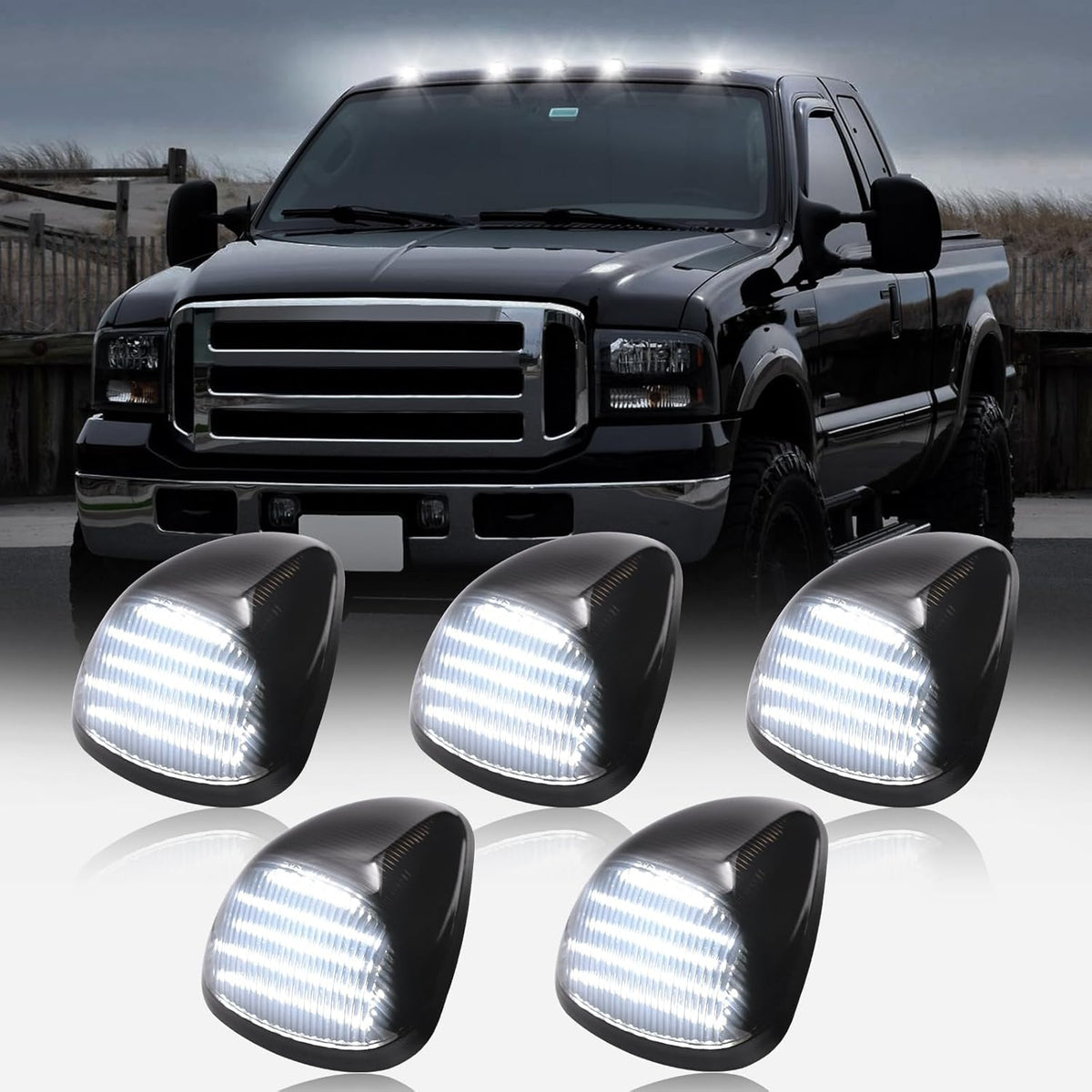 1999-2016 Ford F250 Super Duty Clear Smoked White Amber LED Roof Cab Lights