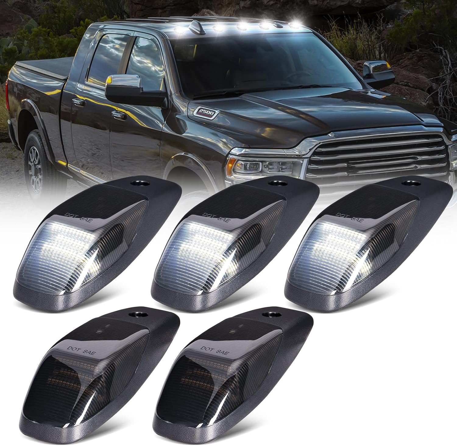 2019-2026 Ram HD Clear Smoked White Amber LED Roof Cab Lights
