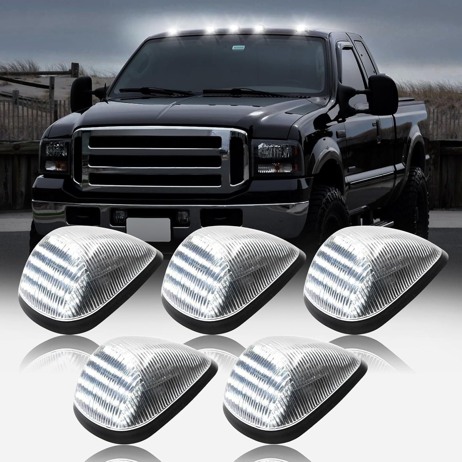1999-2016 Ford F250 Super Duty Clear Smoked White Amber LED Roof Cab Lights